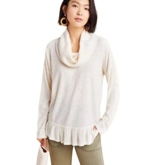 MAEVE ANTHROPOLOGIE Addie Ruffled Hacci Pullover Sweater Loose Flowy Cowl Neck - Picture 10 of 10